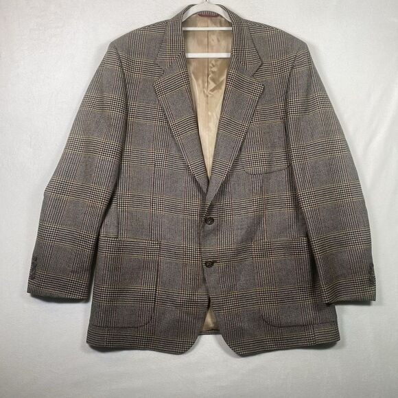 Jos. A. Bank 100% Wool Sport Coat Men’s 44L Glen Plaid Blazer Made in USA - Picture 1 of 13